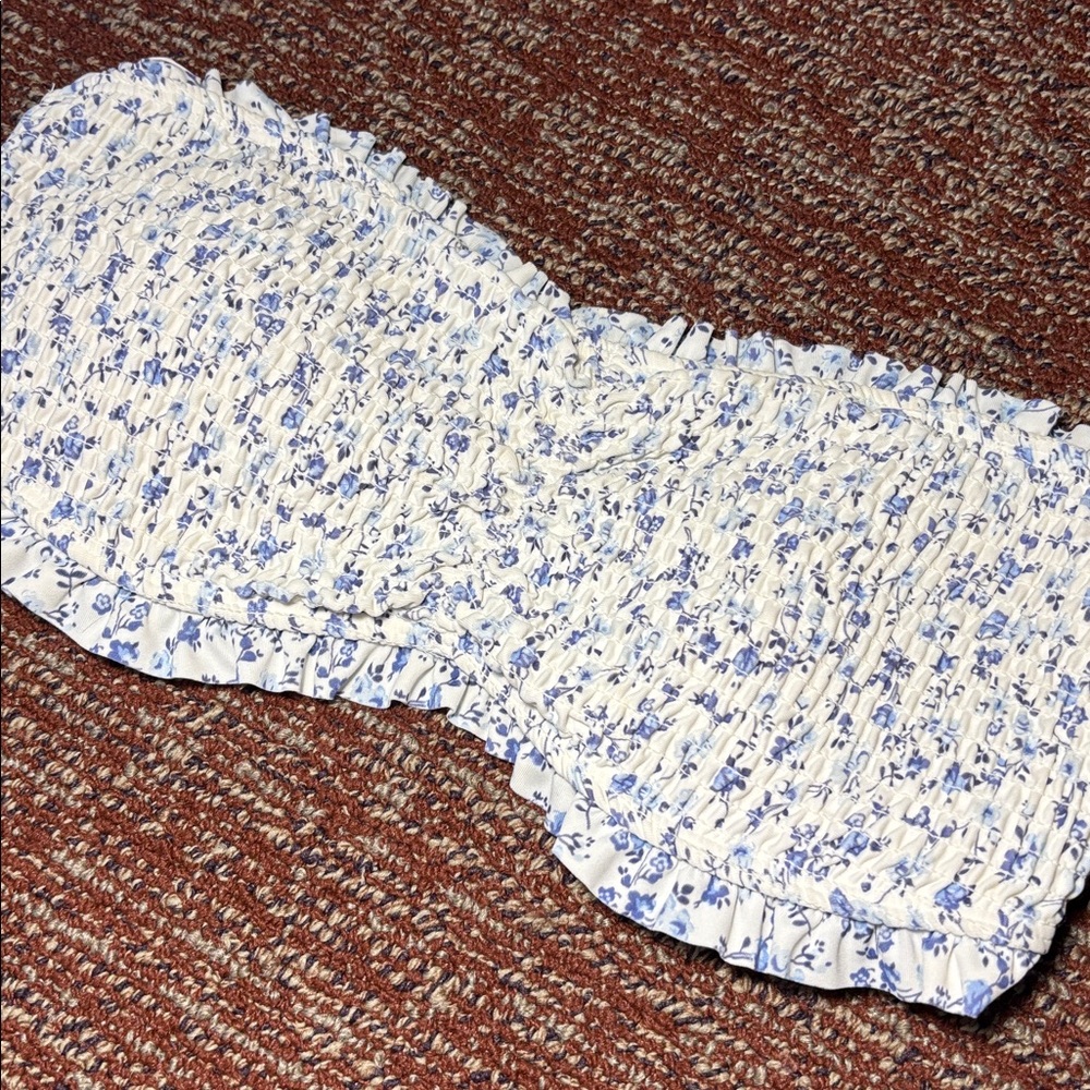 Strapless smocked dainty floral stretch bikini top women’s small